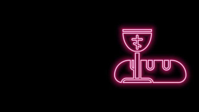 Glowing neon line First communion symbols for a nice invitation icon isolated on black background. 4K Video motion graphic animation