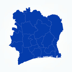 High Detailed Blue Map of Ivory Coast on White isolated background, Vector Illustration EPS 10