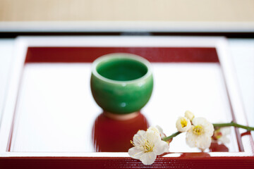 梅の花とお猪口