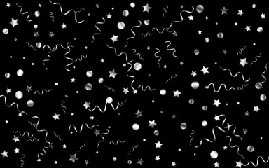 Silver Ribbon Celebrate Vector Black Background. 