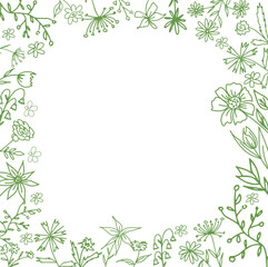 Fototapeta na wymiar Hand drawn frame of flowers. Vector illustration. Doodle lines.