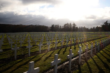 Fototapeta na wymiar Military / war / veterans memorial cemetery in Verdun, France. Commemorating the longest battle of WWI.
