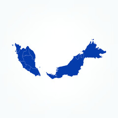 High Detailed Blue Map of Malaysia on White isolated background, Vector Illustration EPS 10