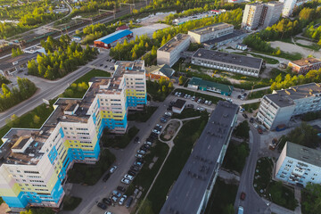 Aerial Townscape of Town Poliarnye Zori located in Northwestern Russia