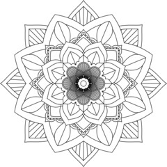 Easy Mandala coloring book simple and basic for beginners, seniors and children. Set of Mehndi flower pattern for Henna drawing and tattoo. Decoration in ethnic oriental, Indian style.