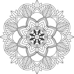 Easy Mandala coloring book simple and basic for beginners, seniors and children. Set of Mehndi flower pattern for Henna drawing and tattoo. Decoration in ethnic oriental, Indian style.