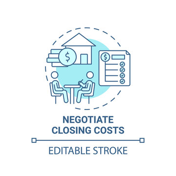 Negotiate Closing Costs Concept Icon. First-time Homebuyer Tip Idea Thin Line Illustration. Discounts And Rebates. Home Insurance. Vector Isolated Outline RGB Color Drawing. Editable Stroke