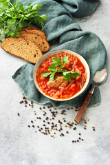 Russian-ukrainian  cuisine -  soup borscht with pork and greens