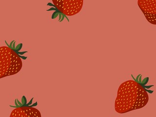 Strawberry illustration on red background space
