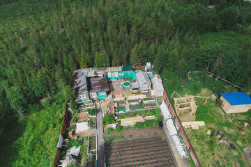 Aerial Townscape of Suburban Village Sosnoviy Bor located in Northwestern Russia on the Kola Peninsula near the town Kandalaksha