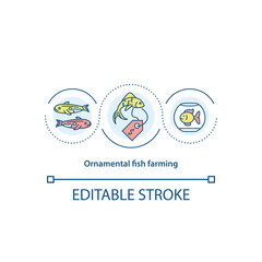 Ornamental fish farming concept icon. Keeping aquarium fishes idea thin line illustration. Koi carp. Hobby and business. Aquaculture. Vector isolated outline RGB color drawing. Editable stroke