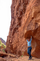 person in red canyon