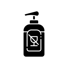 Alcohol free sanitizer black glyph icon. Antibacterial liquid soap for personal hygiene. Disinfectant gel. Pharmaceutical product. Silhouette symbol on white space. Vector isolated illustration