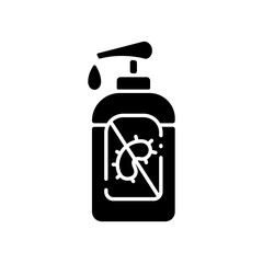 Pump bottle sanitizer black glyph icon. Antibacterial gel in tube. Disinfectant wash for hand sanitation. Personal hygiene product. Silhouette symbol on white space. Vector isolated illustration