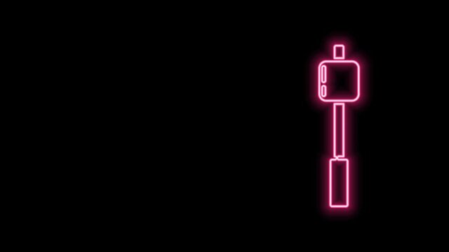 Glowing neon line Marshmallow on stick icon isolated on black background. 4K Video motion graphic animation