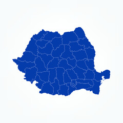 High Detailed Blue Map of Romania on White isolated background, Vector Illustration EPS 10