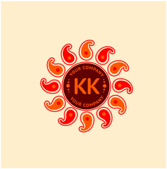 KK letetrs with dummy company name on India traditional decorative design. KK decorative design. 