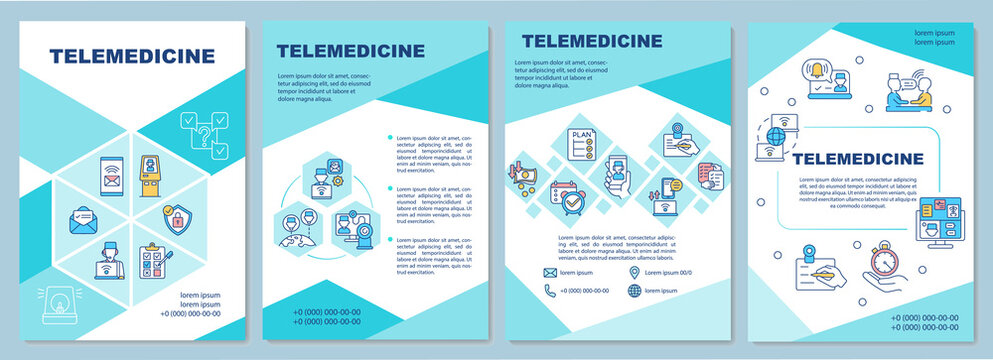 Telemedicine brochure template. Remote healthcare services delivery. Flyer, booklet, leaflet print, cover design with linear icons. Vector layouts for magazines, annual reports, advertising posters