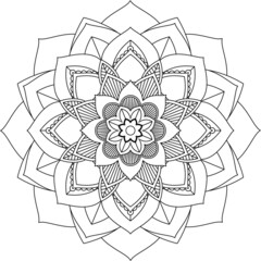 Fototapeta premium Easy Mandala coloring book simple and basic for beginners, seniors and children. Set of Mehndi flower pattern for Henna drawing and tattoo. Decoration in ethnic oriental, Indian style.