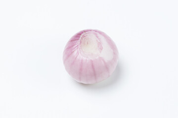 peeled pink onion on a white background