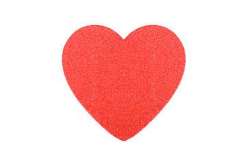 Red paper heart with sparkles isolated on white background.