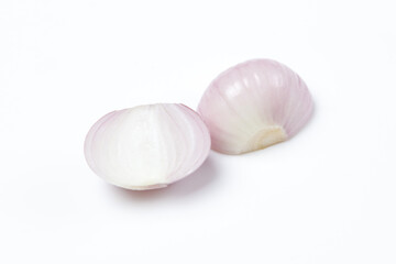 peeled pink onion on a white background