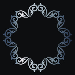 Round frame, workpiece for your design. Ornamental elements and motifs of Kazakh, Kyrgyz, Uzbek, national Asian decor for plate, textile and print design. Round frame. Vector.