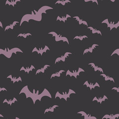Halloween pattern with flying bats. Vector seamless background. Bat simple illustration texture.