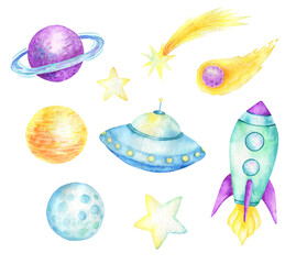 Watercolor space illustrations.