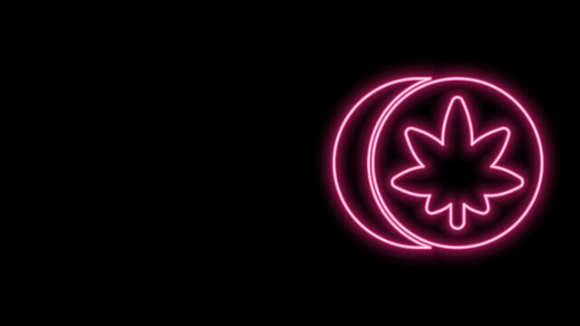 Glowing neon line Herbal ecstasy tablets icon isolated on black background. 4K Video motion graphic animation