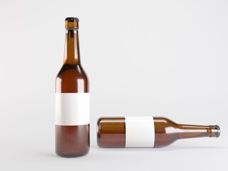 One Horizontal one Vertical standing Beer Bottle Mockup 3D illustration