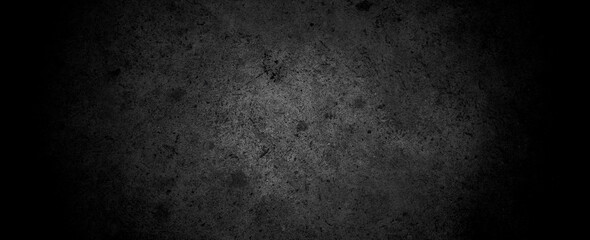 Old wall texture cement dark black gray panorama background abstract grey color design are light with white gradient background.