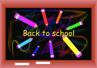 back to school. beautiful multicolored background with pencils on the blackboard