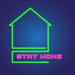 Stay Home neon symbol. Sign motivating for self-isolation during quarantine due to the coronavirus COVID-2019 pandemic