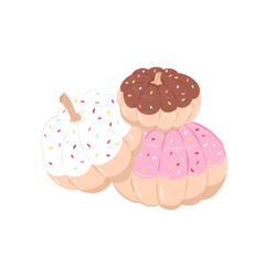 Cute pumpkins in shape of donuts in pastel colors.