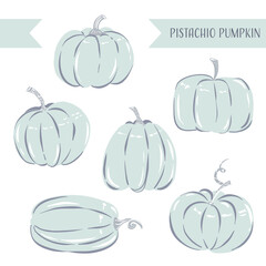 Collection of illustrations with pumpkins in pastel colors. Hand-drawn set of elements. Autumn theme clipart