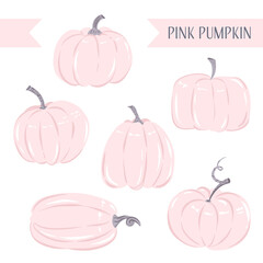 Collection of illustrations with pumpkins in pastel colors. Hand-drawn set of elements. Autumn theme clipart