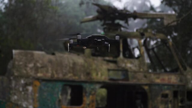 Drone Find And Abandoned Helicopter In The Middle Of The Jungle