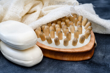 Toilet soap, brush and Terry cloth - bath accessories