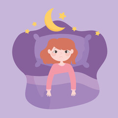 insomnia, top view sleepless girl in the bed