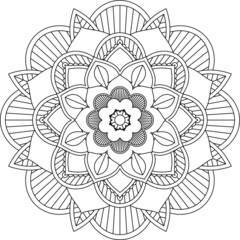 Fototapeta premium Easy Mandala coloring book simple and basic for beginners, seniors and children. Set of Mehndi flower pattern for Henna drawing and tattoo. Decoration in ethnic oriental, Indian style.