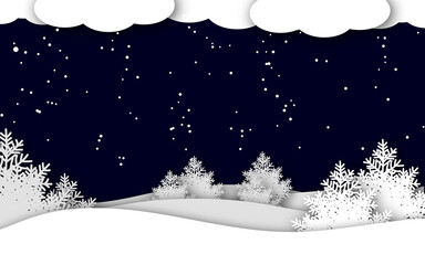 winter аrt paper and craft. snow on a dark blue sky. ate in the snow