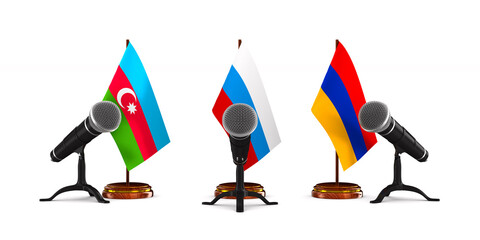 parley between Armenia, Azerbaijan and Russiaon white background. Isolated 3D illustration