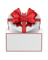 white box with red bow and label on white background. Isolated 3D illustration