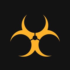 Biohazard caution sign. Symbol of hazard caused by biological microorganism, virus or toxin. Simple flat vector on black background
