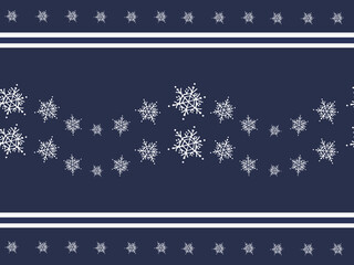 Seamless border with white snowflakes on a blue background. Suitable for holiday interior decoration, celebration, Christmas design, printing, Wallpaper, fabric, paper.
