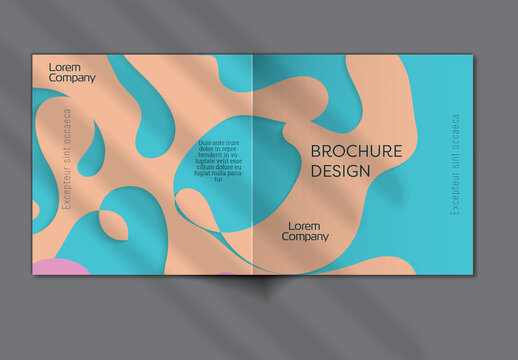 Brochure Cover Layout with Paper Cat Wavy Overlapping Shapes