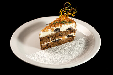 Delicious piece of cake on a white plate