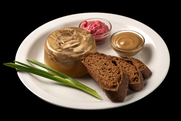 Russian jellied meat with serving, mustard and adjika