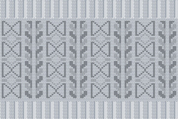 Christmas and Winter holiday knitting pattern for plaid, sweater design. Vector seamless pattern in white, gray colors with elastic band.  Plain and ribbed knitting.